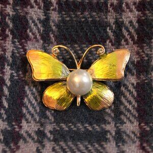Butterfly Pin Enamel Faux Pearl Rhinestone Accents